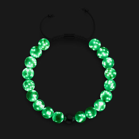 Elfenbein | Silber | Glühwürmchen-Glas-Makramee-Armband